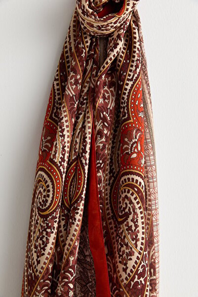 Nihan Desenli Viskon İpek Şal Tarçın