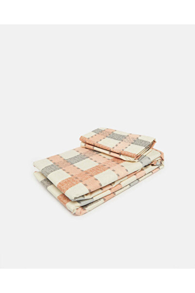 REDTAG Beige 3 Piece Checkered Flat Sheet (King Size)