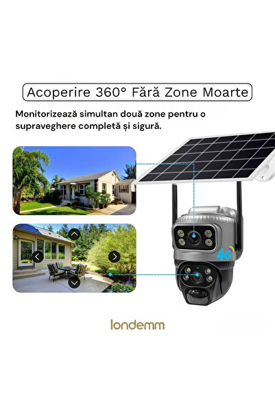 LONDEMM LONDEMM Solar Panel Video Surveillance Camera with 4G SIM Card, 8MP (4MP + 4MP) Full HD