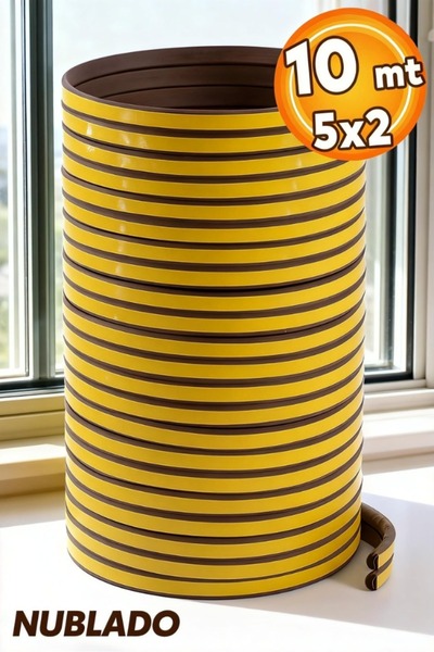 NUBLADO Yapışkanlı Kapı - Pencere Bandı Fitili Soğuk İzolasyon Kauçuk Bantları 5x2=10 Metre (KAHVERENGİ)