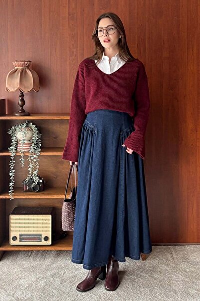 Ceylan Otantik Φούστα με λεπτομέρεια από τζιν πλισέ