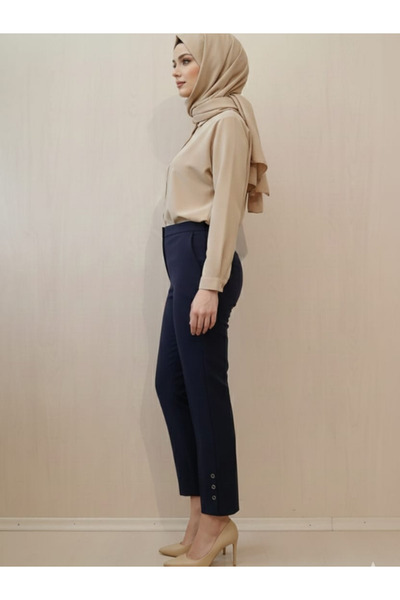 Famelin Women's Elastic Waist Pencil Cut Trousers with Leg Detail