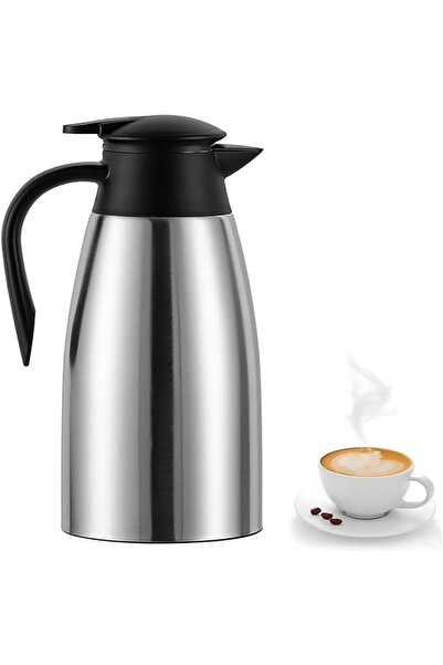 Tazweeq Thermal Coffee Carafe, Stainless Steel Vacuum Insulated 2L (Silver)