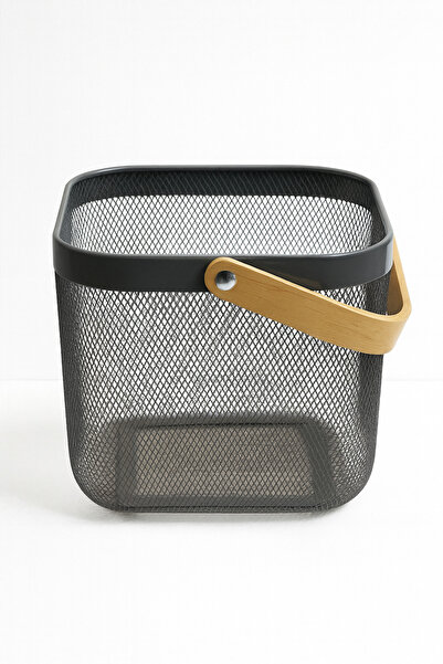 PERLAEVKAHVE Metal Mesh Multi-Purpose Storage Basket – Decorative Organizing Basket with Wooden Handle