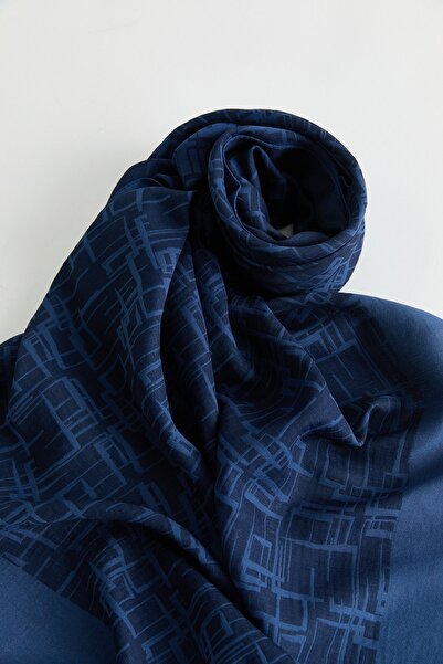 Nihan Geometrik Desen Jakar Eşarp Lacivert