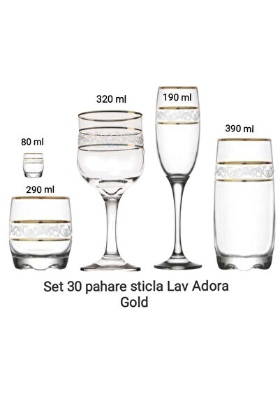 dealshopromania Set de 30 de pahare Adora Gold (80, 190, 290, 320, 390 ml)