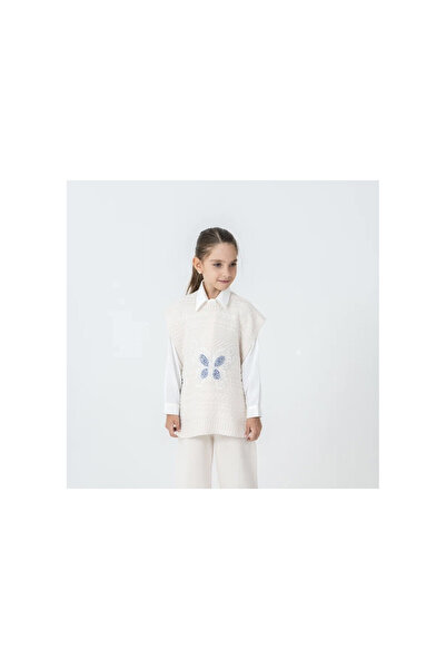 JABBER Girl's Butterfly Pearl-Detail Side-Fastened Knit Vest