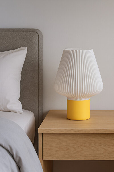 Plodna House Pliselight Modern Table Lamp – Nordic Design with Yellow Base, Led Bulb Compatible Decorative Lampshade