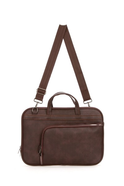 Newish Polo Men's Brown Faux Leather Leather Briefcase and Laptop Bag