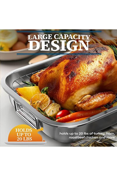 LENND Stainless Steel Roasting Pan with Baking Rack, 39 x 28 x 6 cm