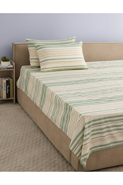 REDTAG Green 3 Piece Printed Flat Sheet (King Size)