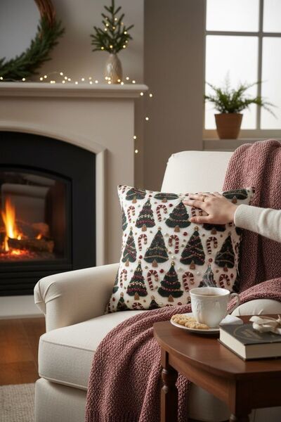 ANJEAHOME Sydney Christmas Patterned Throw Pillow Cover | 45X45 cm | Digital Printed | Stylish Design – Washable Fabric