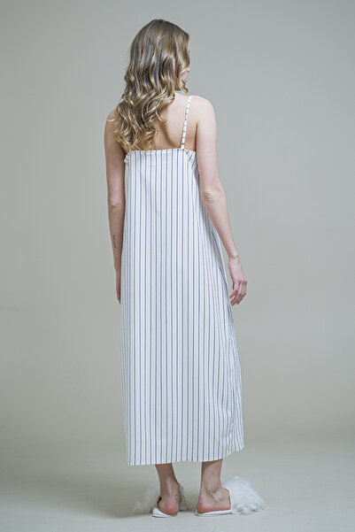 Mita Concept Cămașă de noapte din țesătură GOFRE, cu dungi în albastru închis