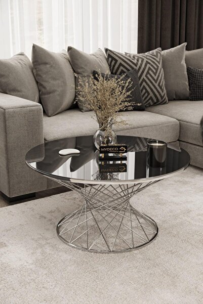 MYDECO Hasır Orta Sehpa Gümüş Kaplama Füme Ayna