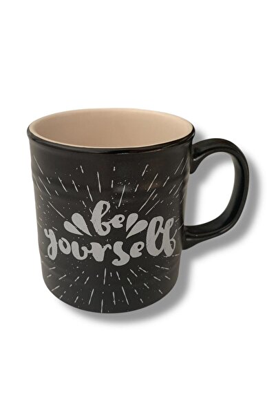 Keramika Barrel Mug 10cm Matte Black'Be Yourself'