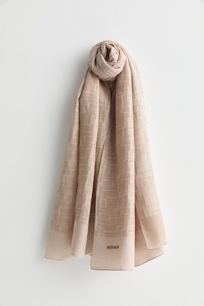 Nihan Geometrik Desen Jakar Şal Latte