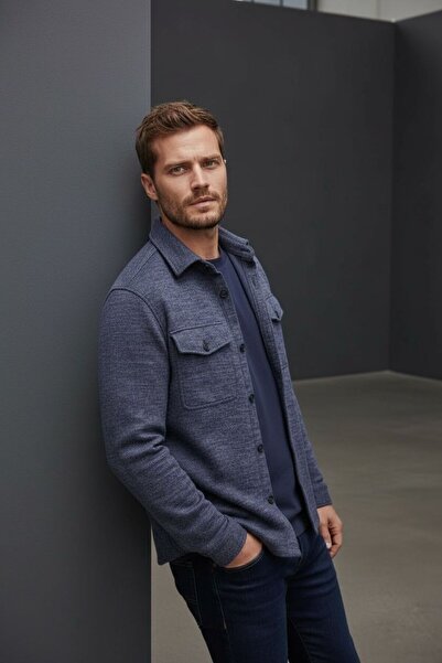 Sarar Інтерв'ю з ґудзиками, подвійними кишенями, тонким плетінням, темно-синім - синім трикотажним кардиганом