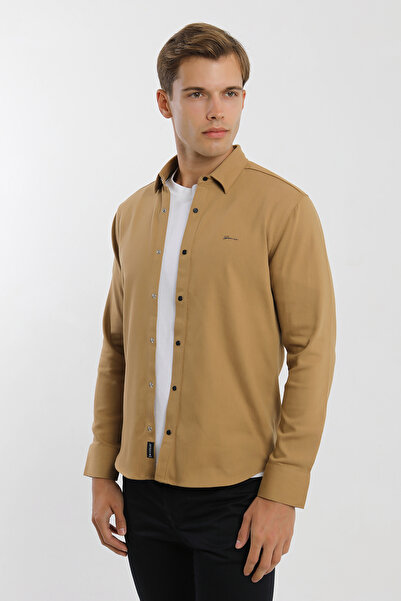 Smc by Semco Collar Buttoned Long Sleeve Snap Fastener Lycra Cotton Men's Shirt