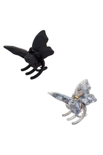BAMI NETWORK Set Clame Par in Forma de Fluture Negru Mar & Gri Marble 7cm - 2buc