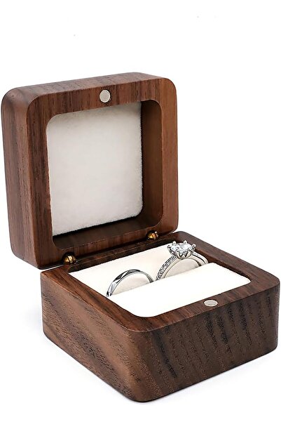 Tazweeq صندوق خاتم الخطوبة الخشبي الصغير المخصص، فتحة واحدة (أبيض)