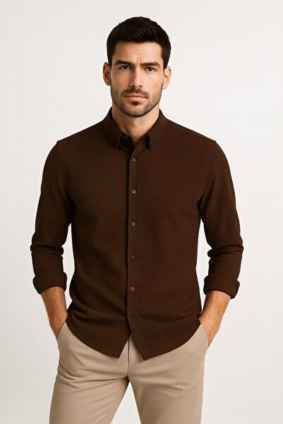 mavisima erkek giyimi Чоловіча сорочка Slim Fit з кавовим принтом – Новий сезон