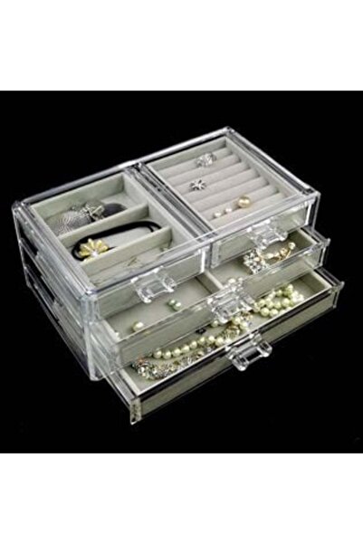 OEM Transparent Acrylic Jewelry Organizer with 4 Velvet Spaces