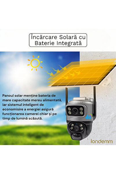 LONDEMM LONDEMM Solar Panel Video Surveillance Camera with 4G SIM Card, 8MP (4MP + 4MP) Full HD