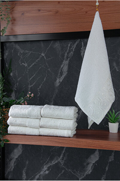 ihvan online Мереживне з вишивкою Розкішне 100% бавовняне весільне 6-предметне набір рушників для рук і обличчя 40X70 - Біле - 4400