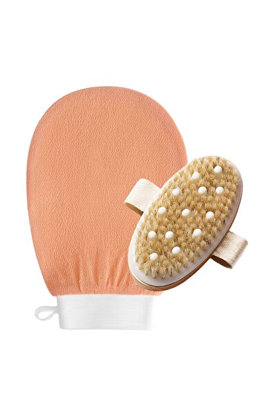 NO BRAND Set Exfoliant Spa Gift – Perie Exfolianta din Par de Mistret + Manusa Moroccan Kessa Hammam