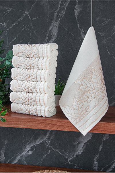 ihvan online Çınar Jakarlı 6’lı Kadife Pamuklu El ve Yüz Havlu Seti 30x50 cm - 00434- Gold