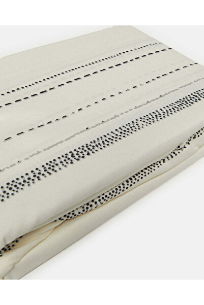 REDTAG Ivory Striped Printed Fitted Sheet (Double Size)