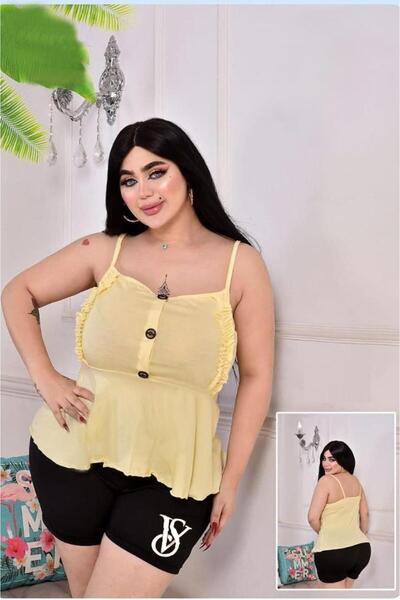 TREN Plus Size Ruffled Cami Top Button Front Peplum Blouse Adjustable Straps Summer Chiffon Tank Women