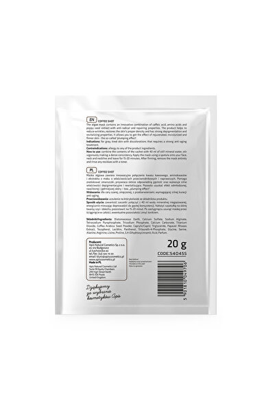 Apis Natural Cosmetics Coffee Shot biorevitalizing single-dose alginate mask with caffeic acid and coffee beans, 20 g