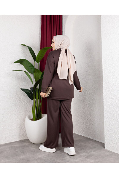 Sfg Life Moda Women's Knitted Clothing Elastic Waist Pocket Detailed Tunic-Pants Two-Piece Top-Bottom Set