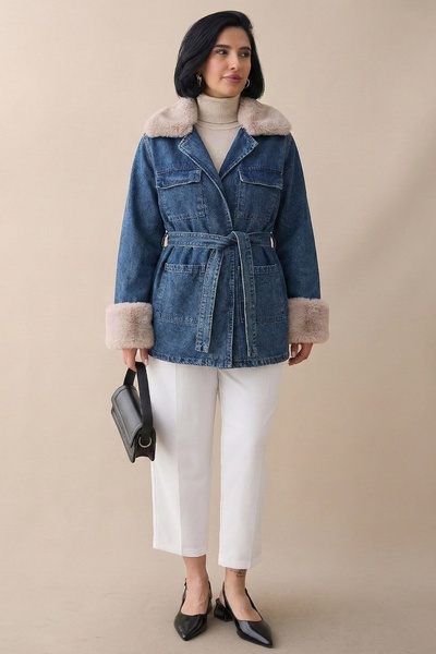 InStyle Плюшева куртка з поясом, синя