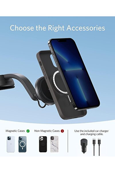 Anker 613 MagGo Magnetic Wireless Car Charger Mount with 2-Port USB Charger & 5ft Cable