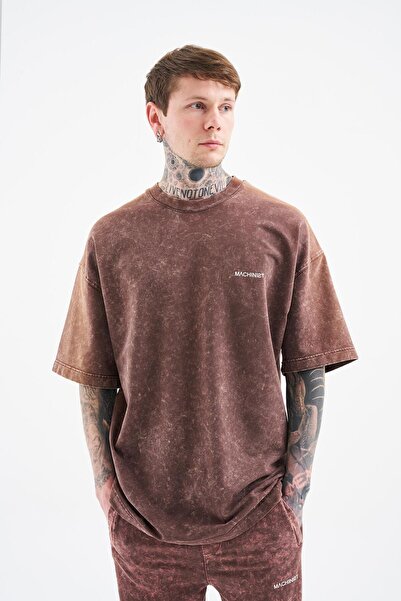 Machinist Men's Luxury Basic Washable Oversized T-Shirt with Brown Effect