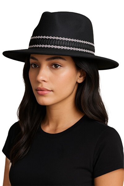 CosmoOutlet Black Women's Panama Fedora Hat with Adjustable Inside Mesh Band Detail