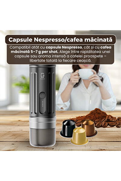 FAMIFY Portable Espresso Machine, 13500 mAh Battery, Fast Heating 92°C, App Control, Compact Design, Black