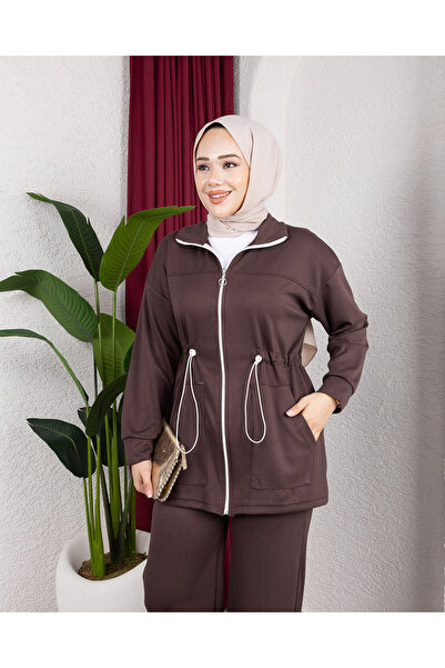 Sfg Life Moda Women's Knitted Clothing Elastic Waist Pocket Detailed Tunic-Pants Two-Piece Top-Bottom Set