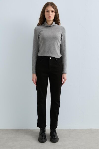 Nihan Yapraklı Taşlı Kot Pantolon Siyah