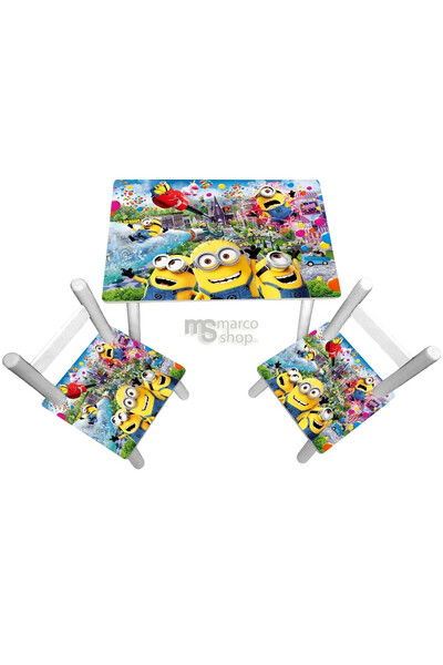 Marcoshop Masă pentru copii cu 2 scaune Minions