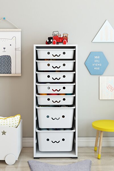 DEKOZUM KİDS 7 Sepetli Gülücüklü Oyuncak Dolabı Oyuncak Kutusu Oyuncak Saklam...