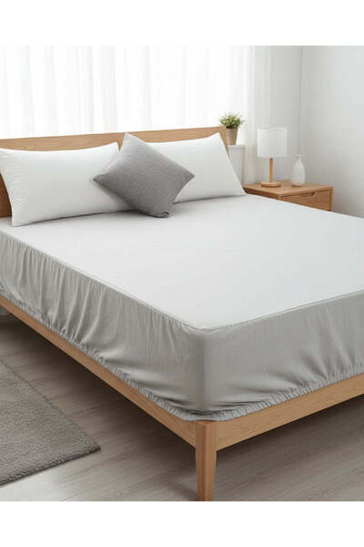 REDTAG Grey Cotton Fitted Sheet (Double Size)