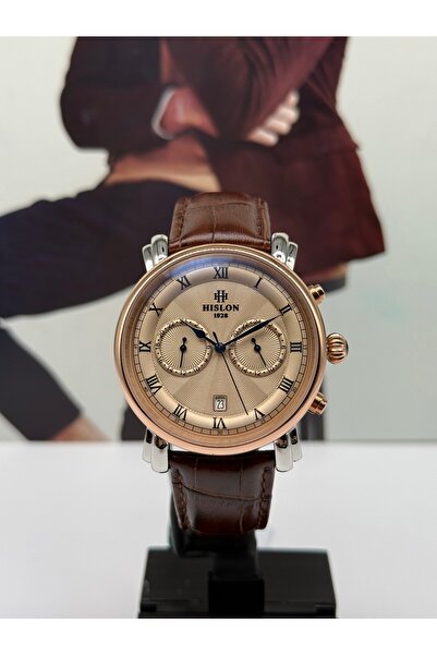 Hislon Classic Brown Leather Strap Rose Gold Wristwatch 5 Atm Waterproof 3 Years Warranty