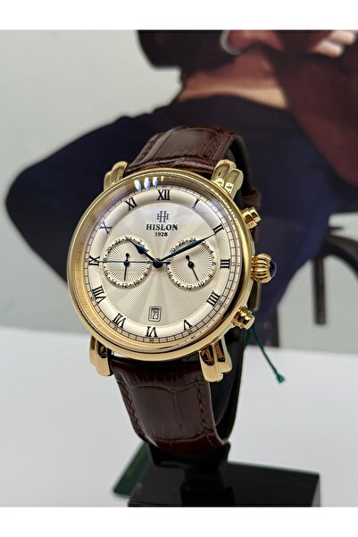 Hislon Classic Brown Leather Strap Gold Wristwatch 5 Atm Waterproof 3 Years Warranty