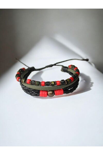 DEHNA Bohemian Combination Bracelet |   Wooden Beads |   Red Adjustable Christmas Gift