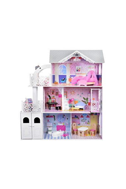 Jokomisiada Wooden dollhouse for children XXL, with 3 floors and 7 fully equipped and furnished rooms, dime