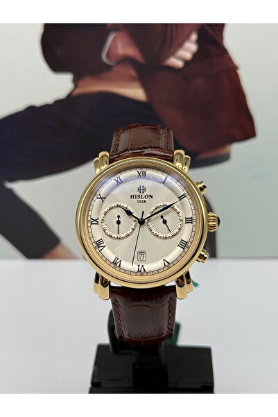 Hislon Classic Brown Leather Strap Gold Wristwatch 5 Atm Waterproof 3 Years Warranty