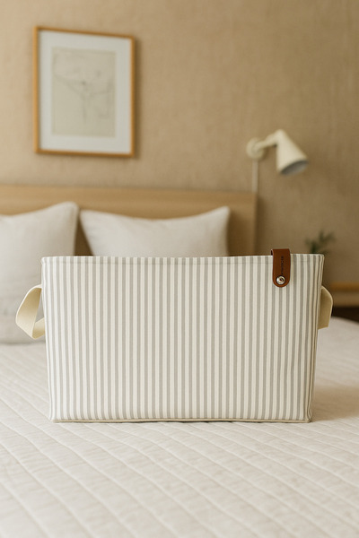 HomyJRs Gray Striped Multi-Purpose Closet Toy Storage Box Basket Organizer 27X37X25